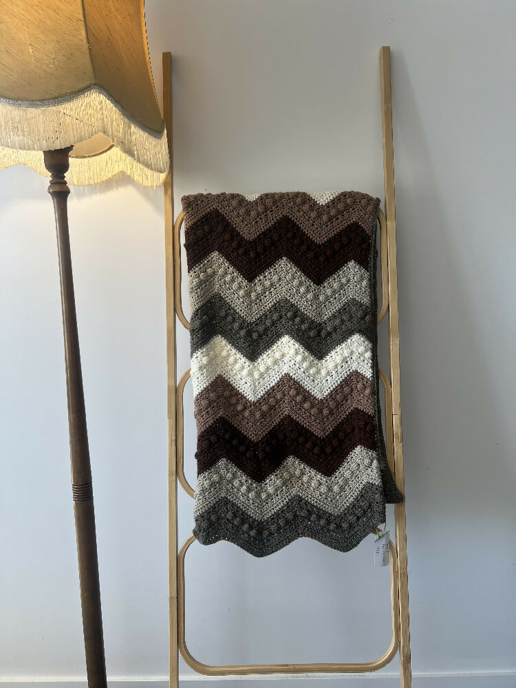 Blanket | Handmade Crochet | Bobble Ripple | Browns & Cream