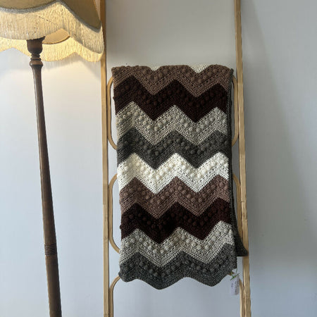 Blanket | Handmade Crochet | Bobble Ripple | Browns & Cream