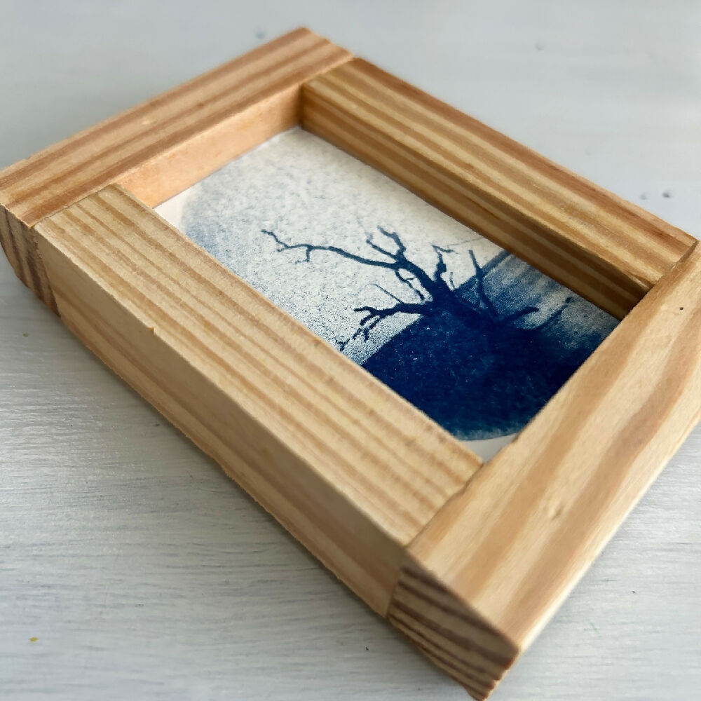 Set of original cyanotype art in handmade frames, seascapes