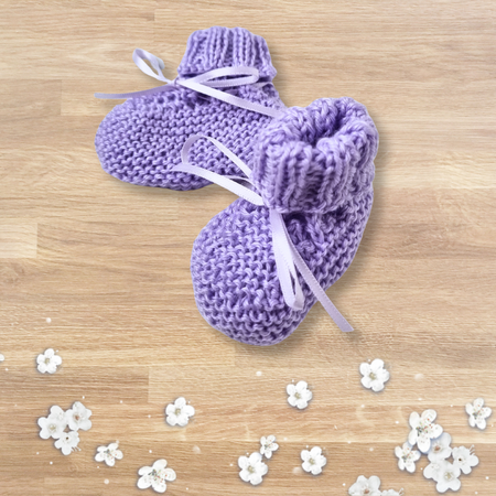 Purple Baby Booties with Cuffs & Ribbons