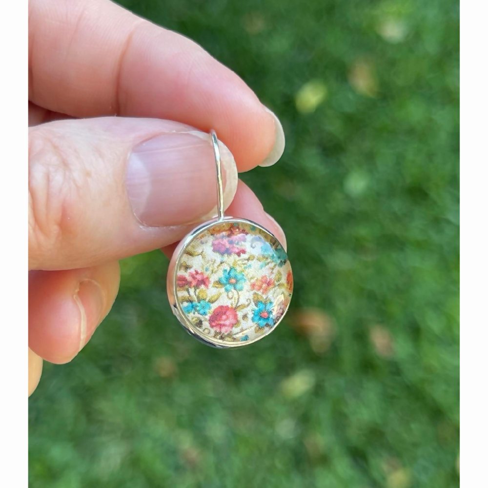 Little Blue Flower Earrings with Pink and Cream Flowers