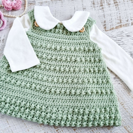 Baby Pinafore | Newborn | Sage Green | Handmade | Crochet | Dress