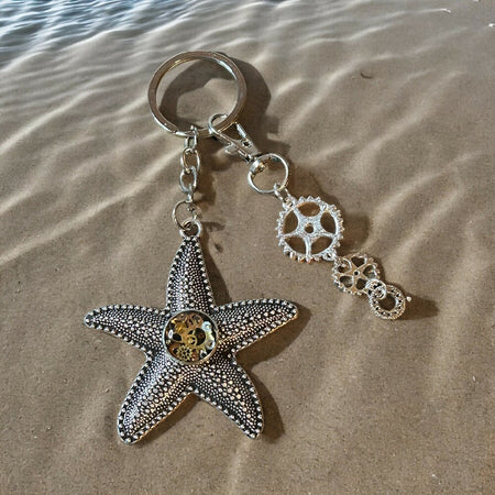 Steampunk watch parts pieces starfish keyring