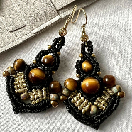 Boho Black Micro Macrame Earrings +Free Microfibre Pouch