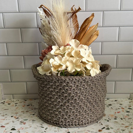 Handmade Crochet Basket with handles - Beige