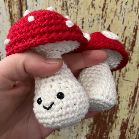 Red Spotted Crochet Mushrooms - Customisable Spots and Face!