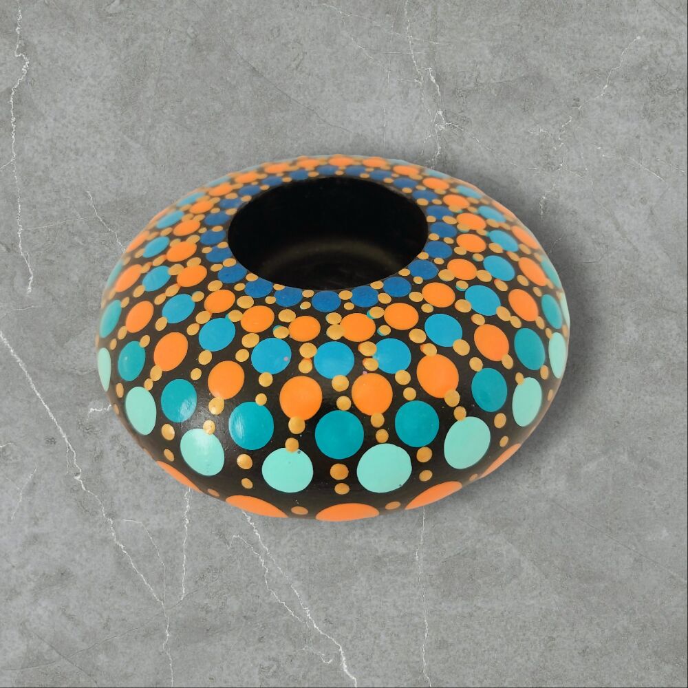 Orange and Teal Mandala Dot Tealight Candle Holder