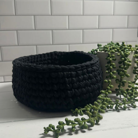 Handmade Crochet Basket - Black in 2 sizes