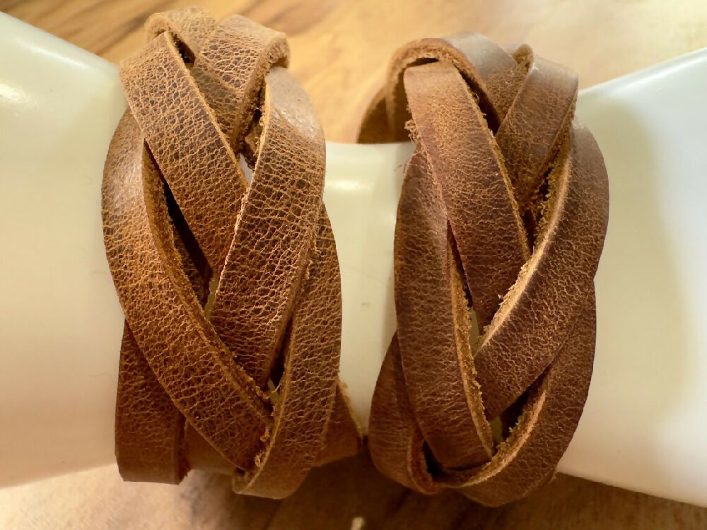 Brown Mystery Braid Leather Cuff Bracelet