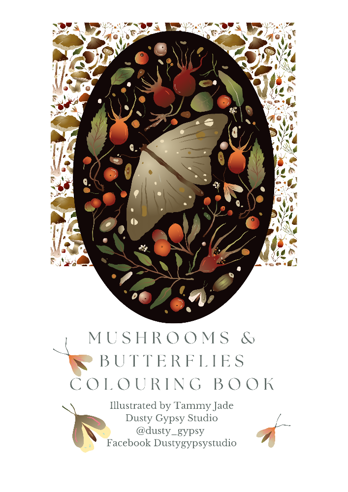 Mushrooms and Butterflies Colouring book