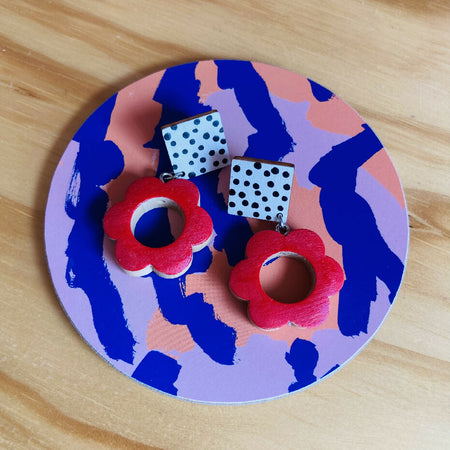 Handpainted red flower earrings