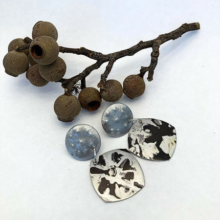 Anodised aluminium earrings hand printed Mono Muse Collection