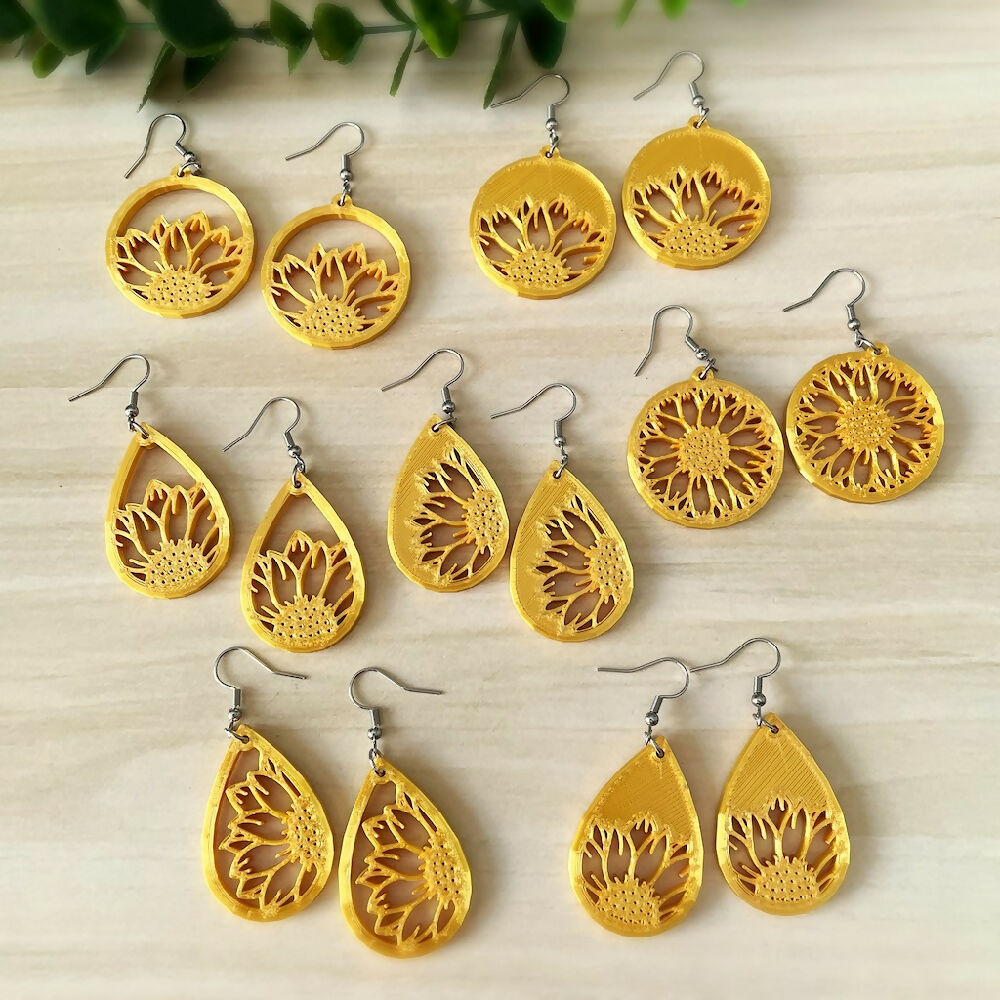 Australian-artist-handmade-jewellery-earrings-yellow-sunflower-earrings-group