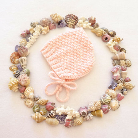 Knit pink merino wool pixie bonnet 0-6 months