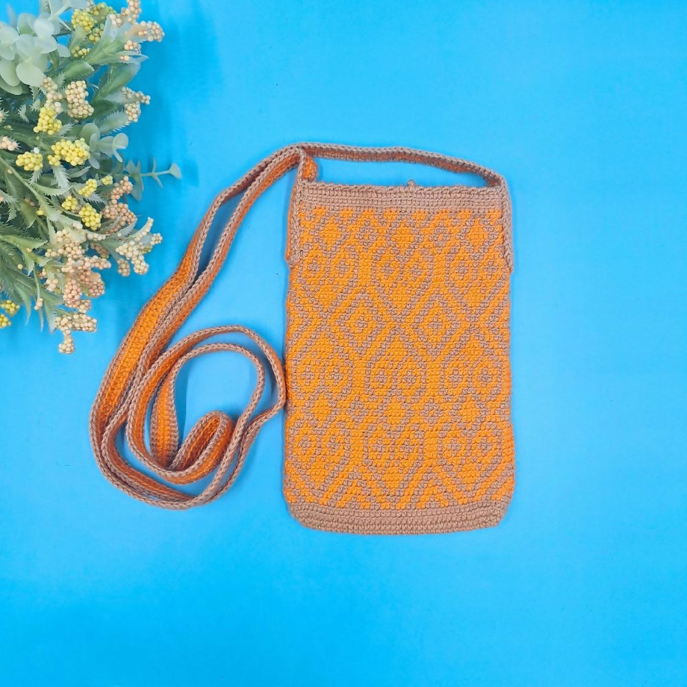 Tapestry Crochet Phone Bag Small Orange - Back