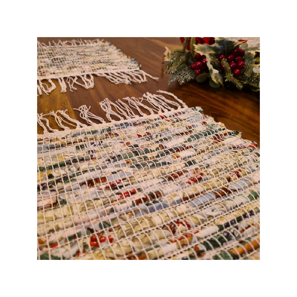 Handwoven Christmas fabric placemats white