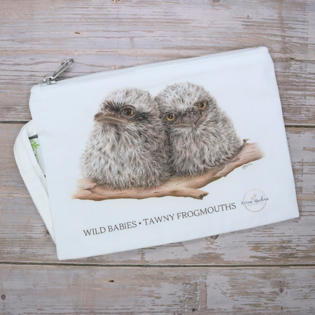 White Zip Pouch Clutch Tawny Frogmouths or Ringtail Possums