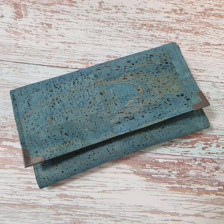 Medium Sized Cork Wallet-Blue Cork
