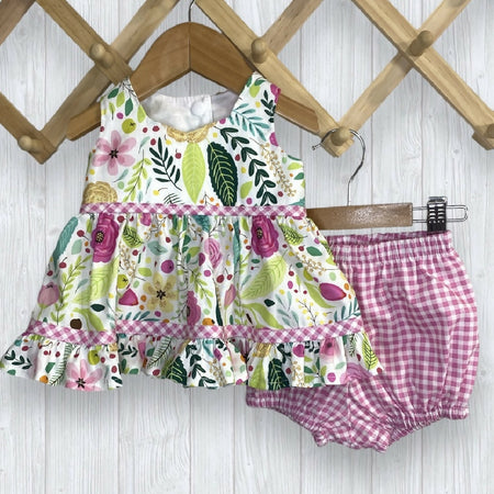 SIZE 000 Flowers and gingham White Baby Dress Set