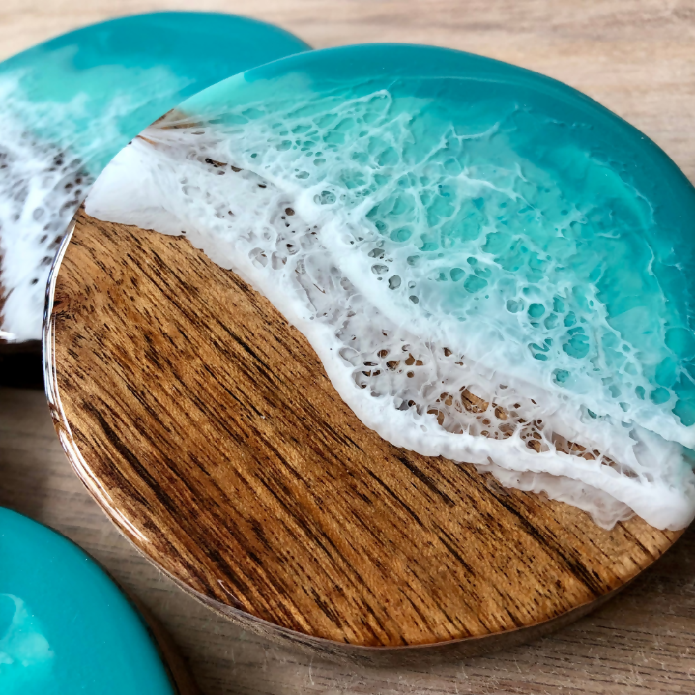 Acacia Wood Aqua Ocean Coasters