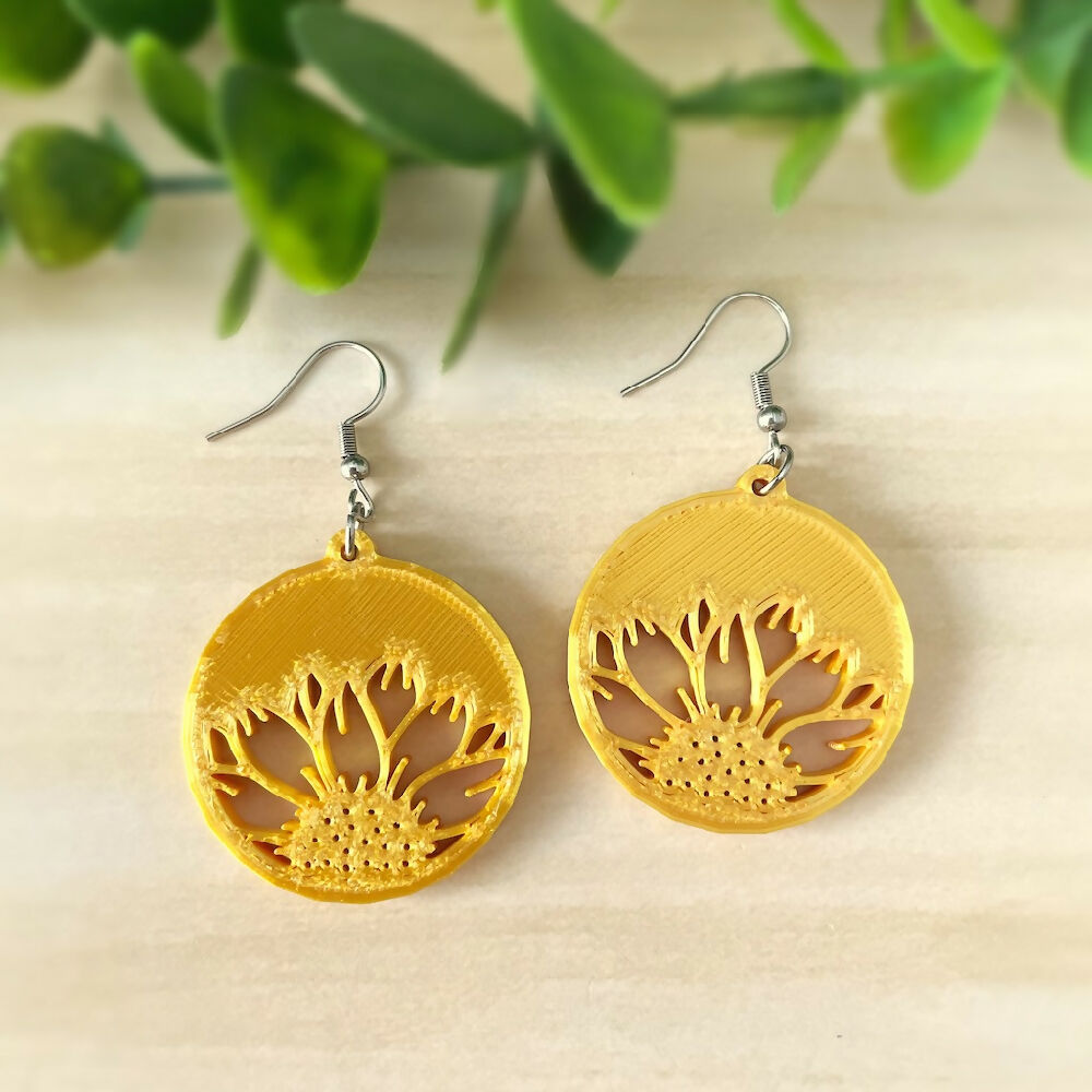 Australian-artist-handmade-jewellery-earrings-yellow-sunflower-earrings-round-b