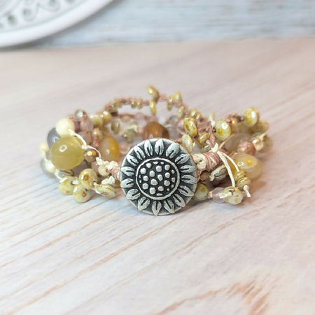 Sunflower bracelet | hemp bracelet | agate | beaded button bracelet