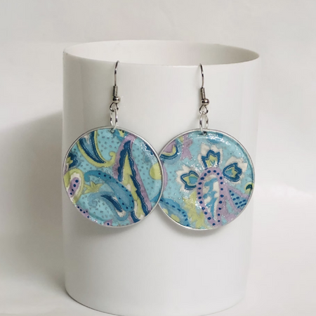 Recycled Coffee Pod Earrings - Paisley Blue