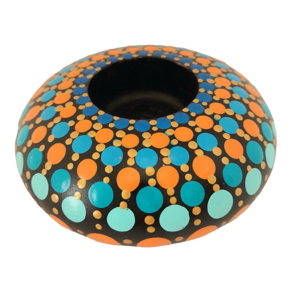 Orange and Teal Mandala Dot Tealight Candle Holder