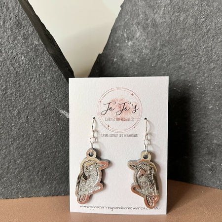 Earring Drop Kookaburra Fawn, Rose Gold, Brown, Silver
