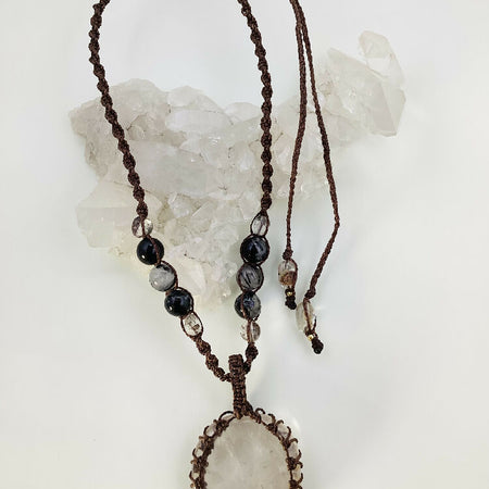 Handmade Macrame Clear Quartz Pendant Necklace.