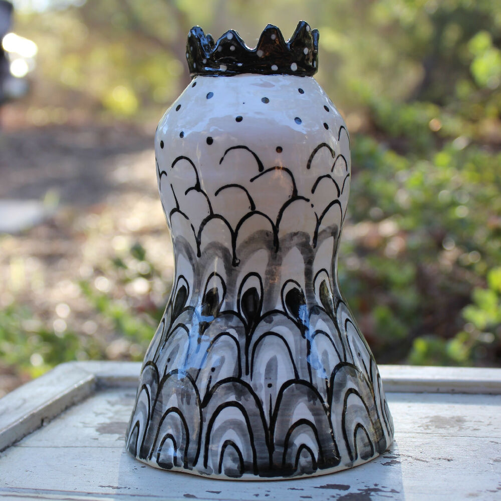 black and white clay sculpture candlestick pottery