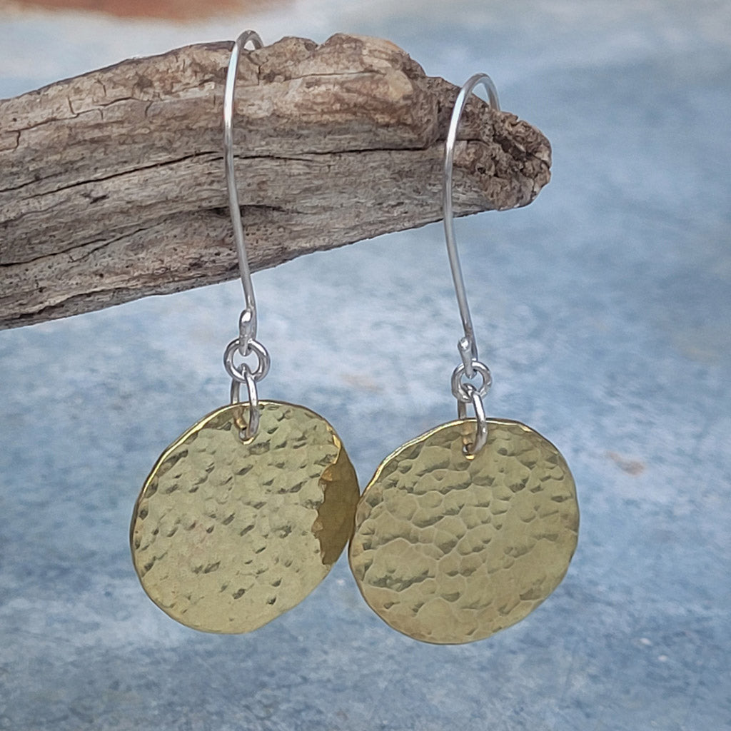Brass Hammered Disc Earrings