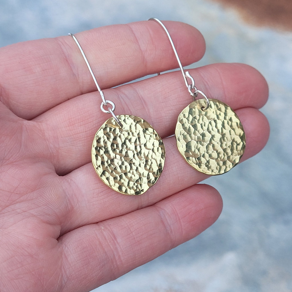 Brass Hammered Disc Earrings