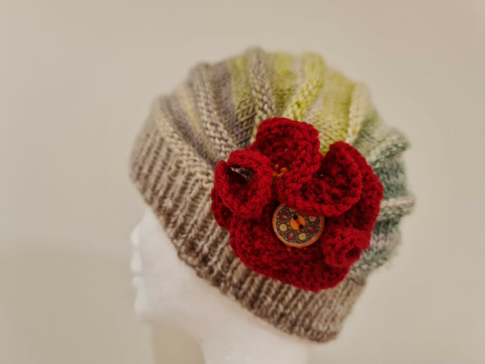 CLOCHE HAT dove grey with red flower (12)