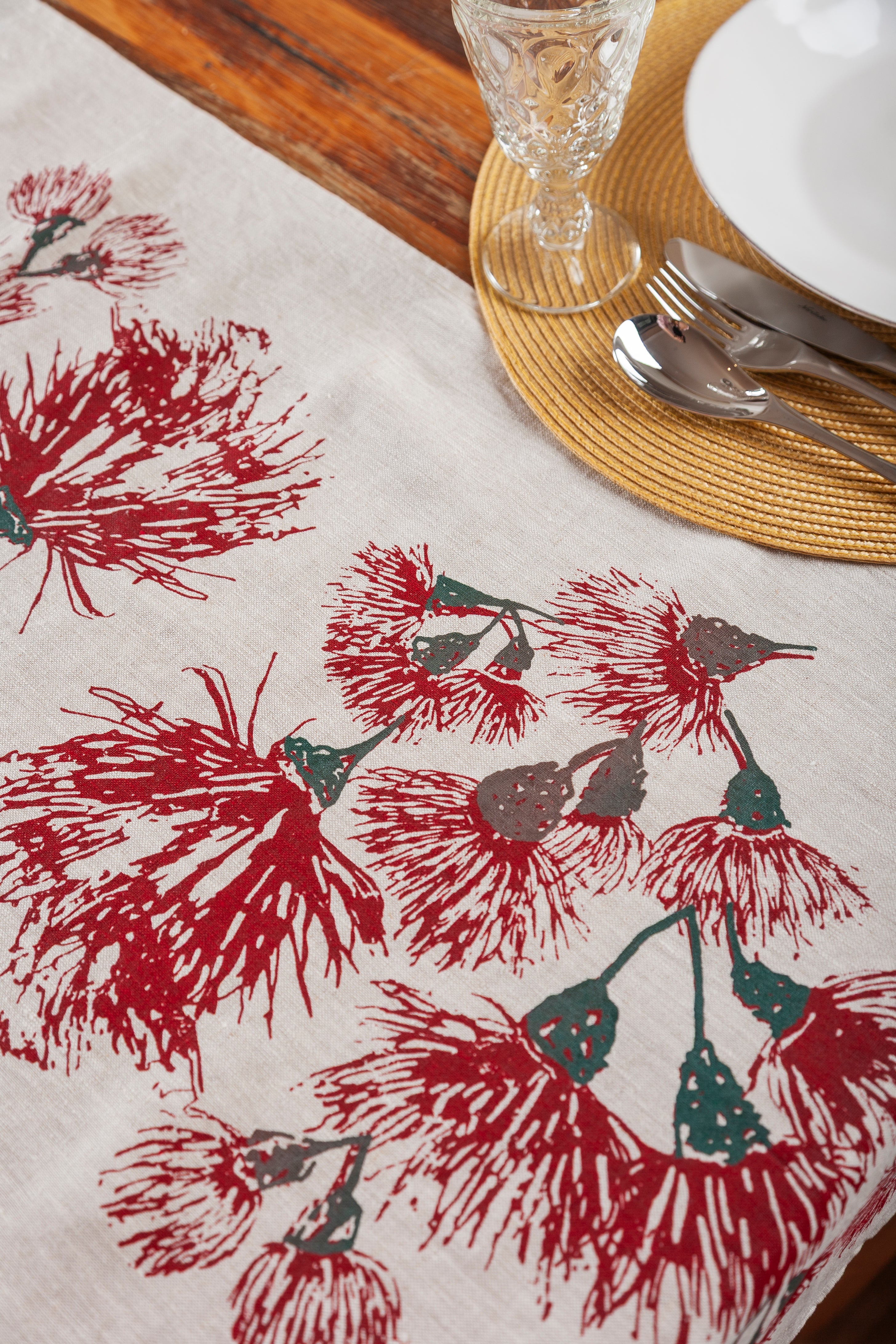 Hand screen printed Linen Table Runners-Blossoms