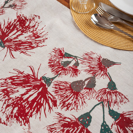 Hand screen printed Linen Table Runners-Festive Blossoms