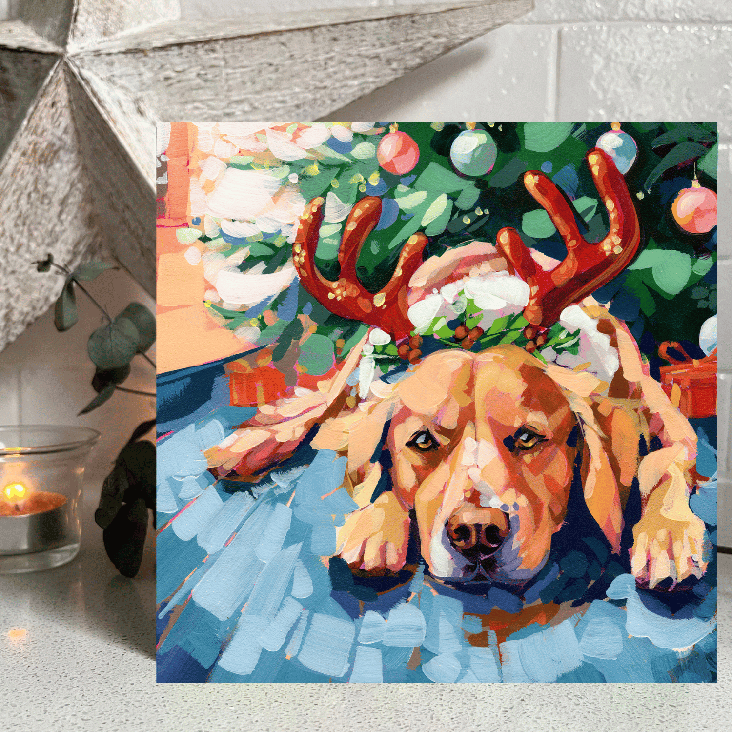 Christmas Doggo "Reindeer" Greeting Card –  Bold Puppy Dog Art