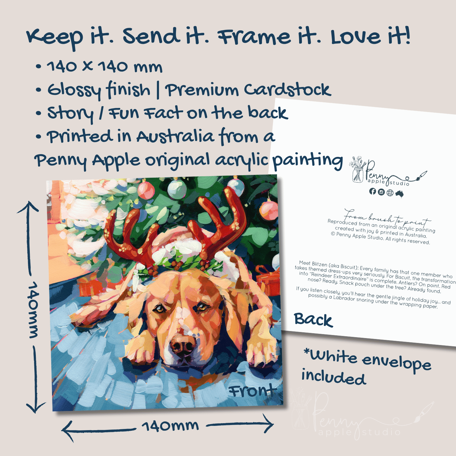 Christmas Doggo "Reindeer" Greeting Card –  Bold Puppy Dog Art