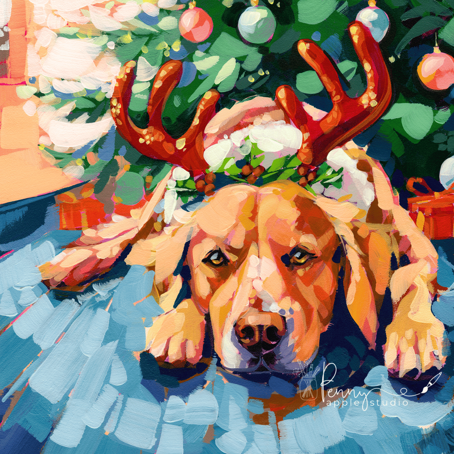 Christmas Doggo "Reindeer" Greeting Card –  Bold Puppy Dog Art
