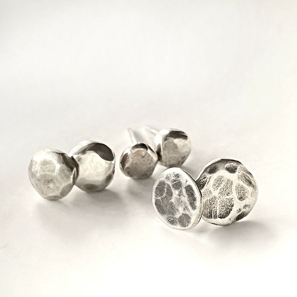 Earrings Recycled Sterling Silver Studs Hammered Moonscape L2