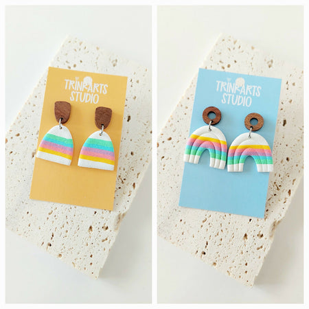 Rainbow Stripe Polymer Clay Dangle Earrings