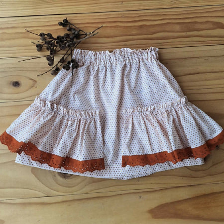 Girls Cream Ruffle Skirt with Rust Lace | Size 6