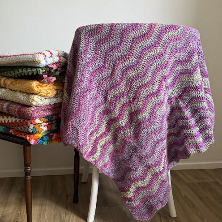 Crochet | Blanket / Throw | Purple + Pink Ripple Variegated