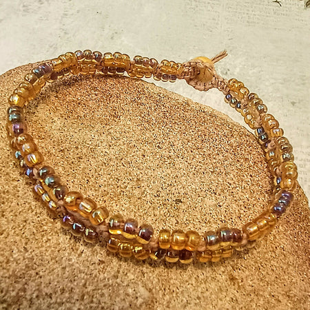 Delicate Hemp Cord Beaded Bangle with Loop Closure