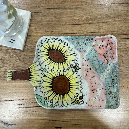 Sunflower and Bee Serving Platter (Pink and Blue)