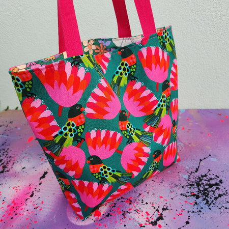 Summer Lorikeet Pink and Green Medium Tote Bag