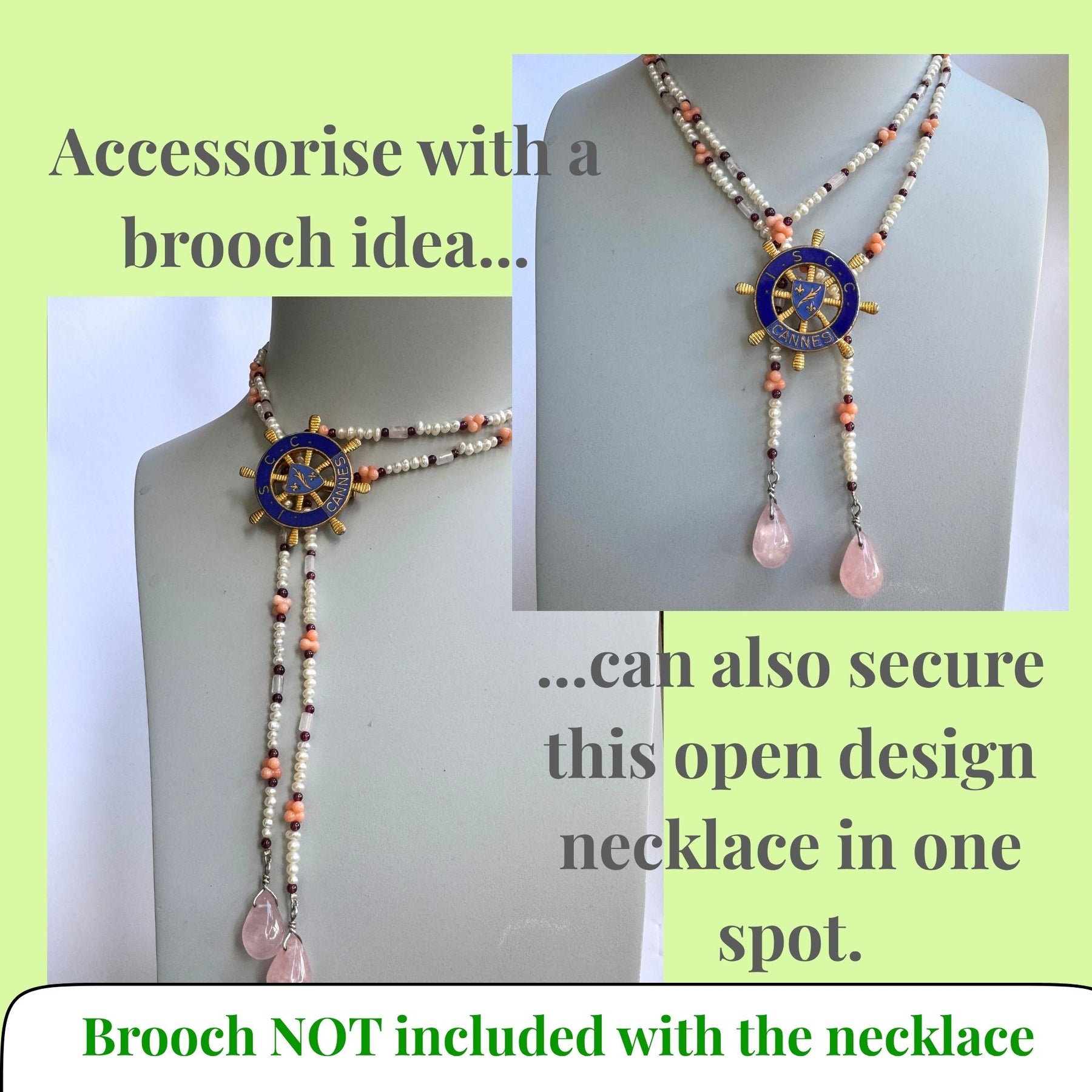 Rose quartz, coral and pearl lariat necklace