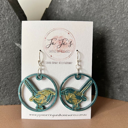 Earring Round Wren Teal, Gold