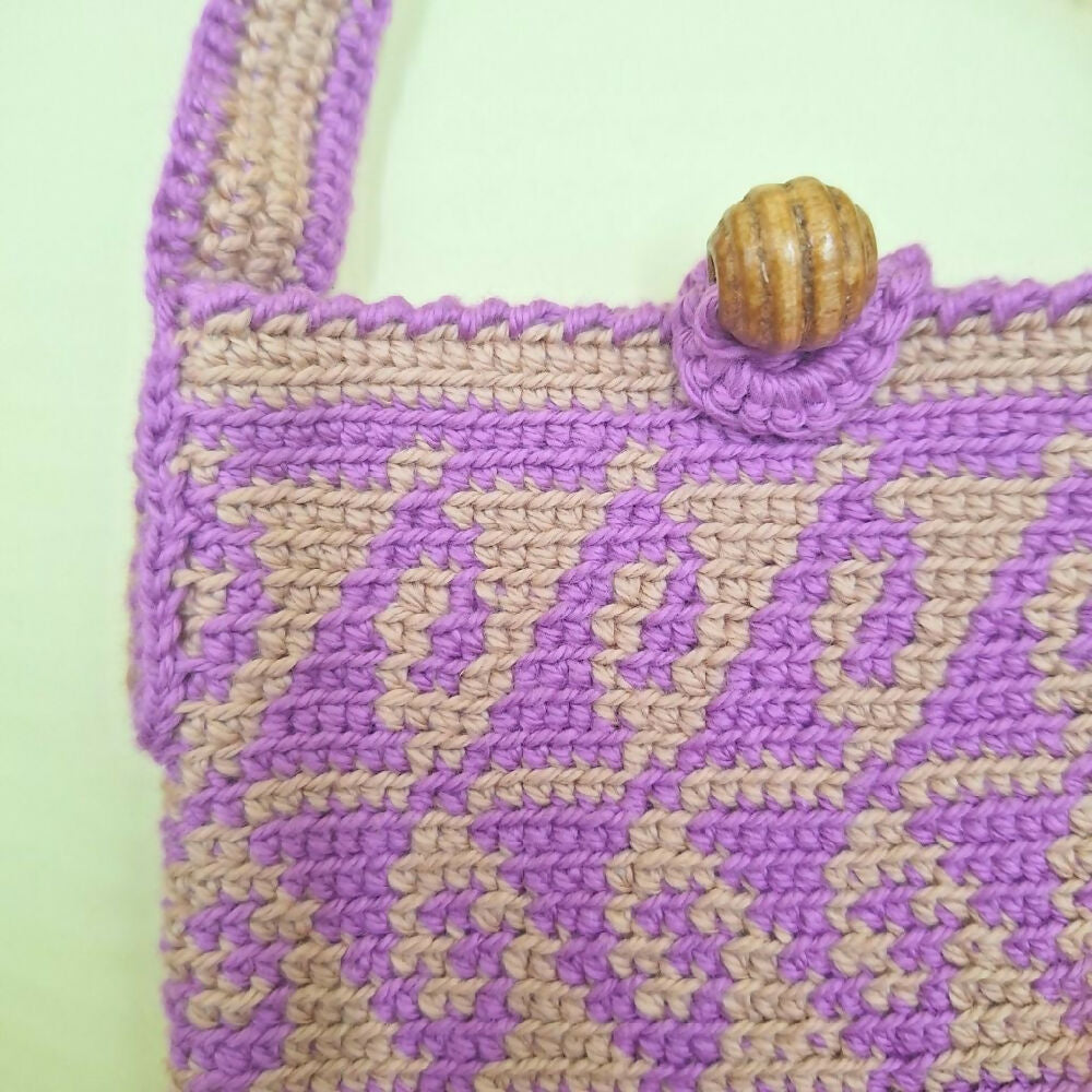 Tapestry Crochet Phone Bag Small Purple - Close Up