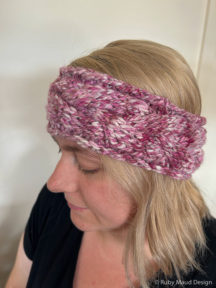 Hand knitted Wool Headband - Strawberry Shortcake